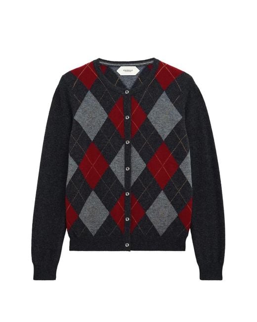 Pringle of Scotland Black Argyle Crew-Neck Cardigan