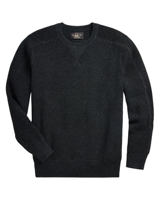 RRL Black Waffle Crew-Long Sleeve-Pullover for men