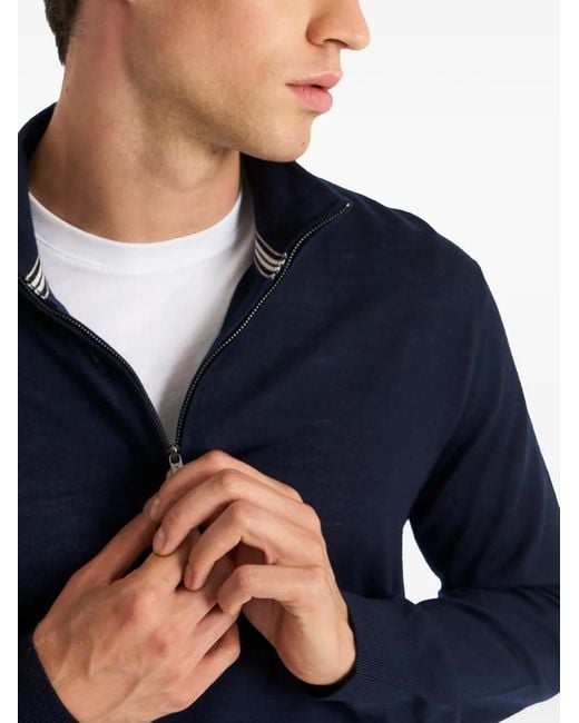 Pringle of Scotland Blue Quarter-Zip Merino Wool Sweater for men