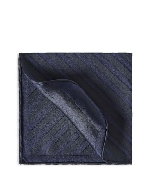 Brunello Cucinelli Blue Regimental-Stripe Silk Pocket Square for men