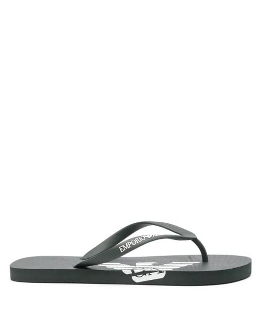Emporio Armani Gray Logo-Print Flip Flops for men