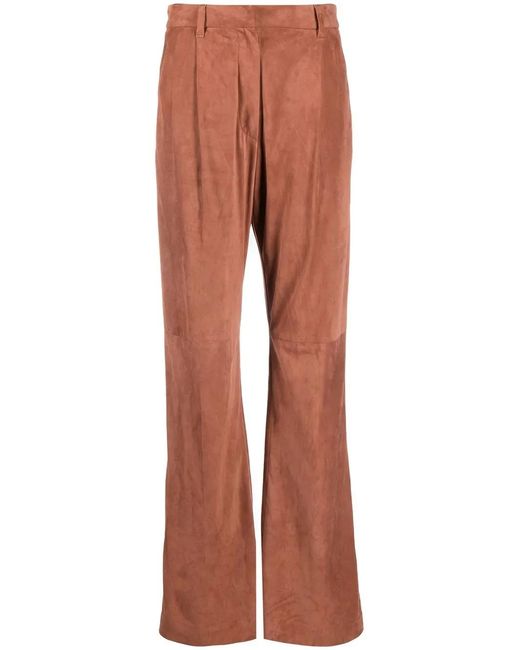Brunello Cucinelli Brown Four-Pocket Leather Palazzo Pants