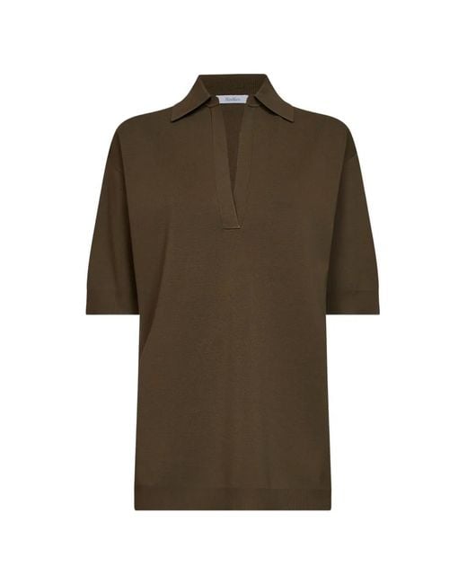 Max Mara Green Milano-Knit Polo-Collar Top
