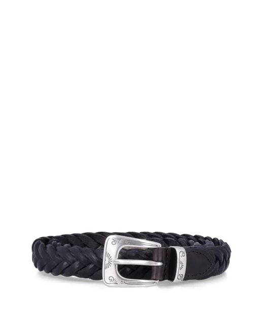 Fabrizio Mancini White Braided Engraved-Buckle Belt