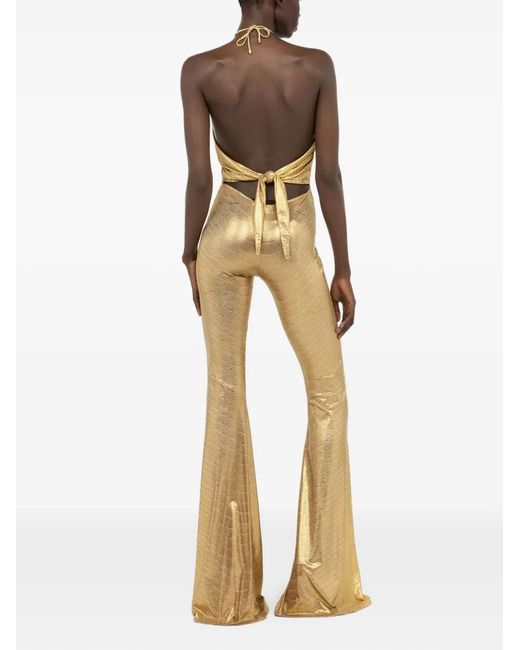 Roberto Cavalli Metallic Halter Serpentine-Print Jumpsuit
