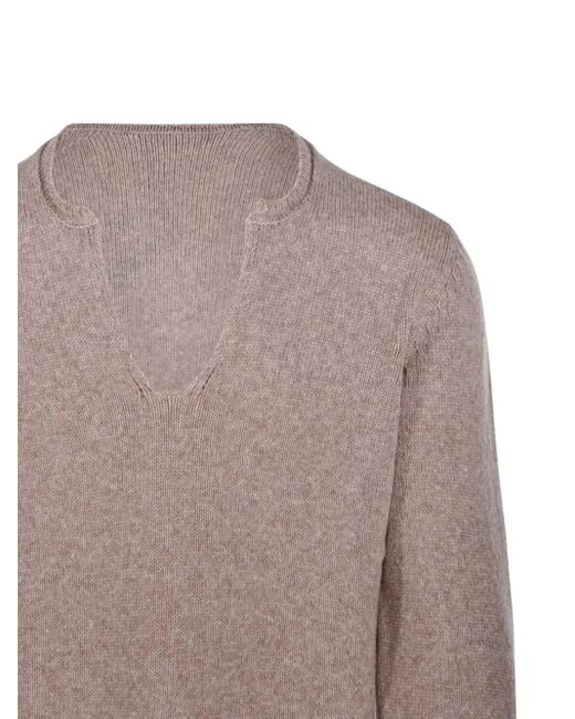 Fabrizio Del Carlo Brown V-Neck Sweater for men