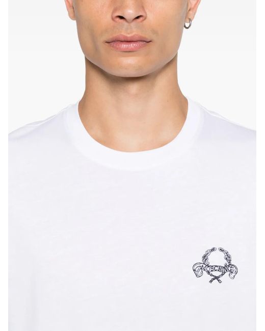 T-Shirt À Logo Brodé Moschino pour homme en coloris White