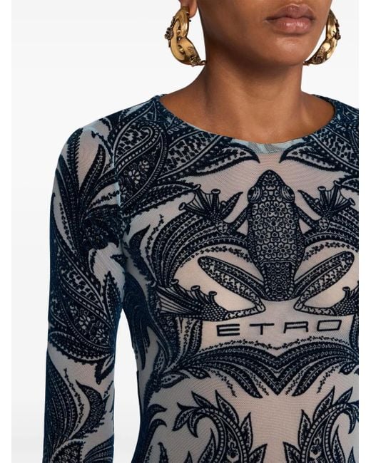 Etro Blue Flocked Tulle Top