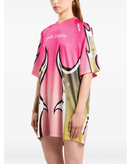 Palm Angels Pink Racing Graphic T-Shirt Mini Dress