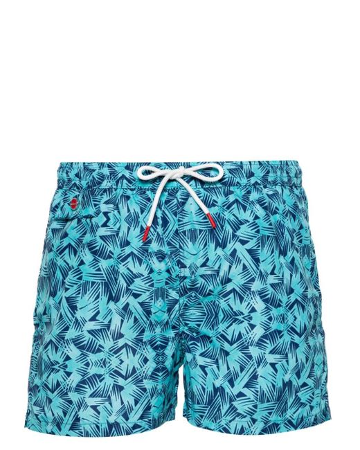 Kiton Blue Graphic-print Swim Shorts for men
