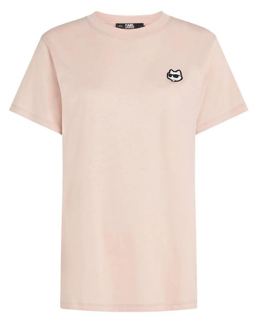 Karl Lagerfeld Pink Ikon Logo-Appliqué T-Shirt