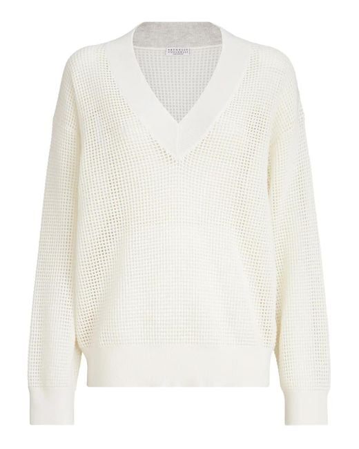 Brunello Cucinelli White Cashmere Crewneck Jumper