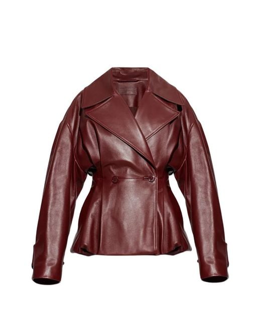 Balenciaga Red Folded Long-Sleeve Leather Jacket