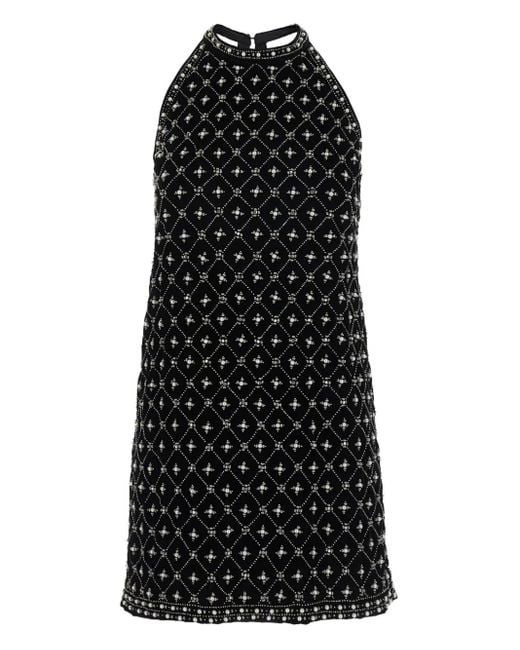 Twinset Black Crystal-Embroidered Velvet Mini Dress