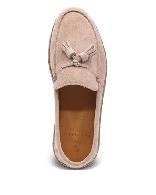 Brunello Cucinelli Pink Tassel-Detail Suede Loafers for men
