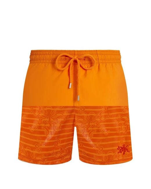 Vilebrequin Orange Water-Reactive Octopus-Print Swim Shorts for men