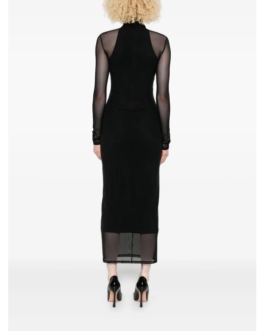 Mugler Black High-Neck Mesh Maxi Dress