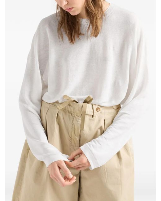 Prada White Long-Sleeved Linen T-Shirt
