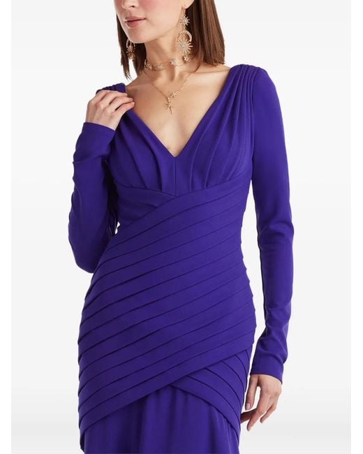 Tadashi Shoji Purple Long-Sleeve Pleated Maxi Dress