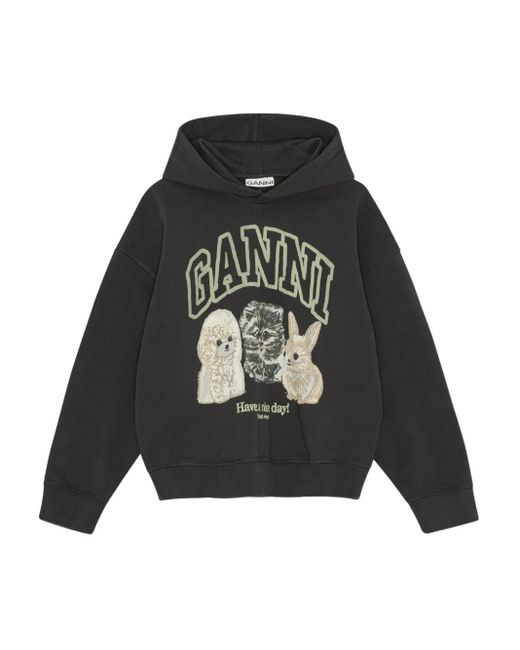 Ganni Hoodie Met Logoprint in het Black