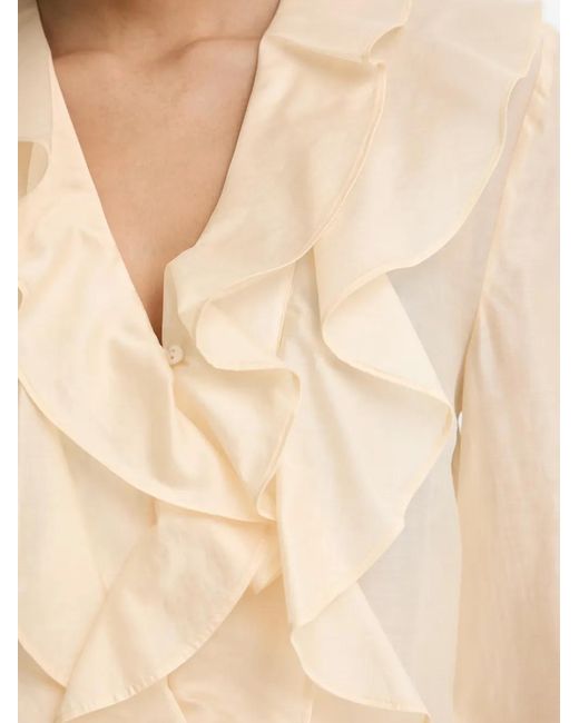 Twinset Natural Ruffled Long-Sleeve Blouse