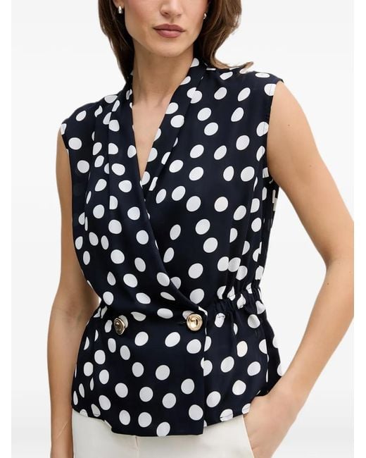 Joseph Ribkoff Blue Polka-Dot Wrap-Style Top