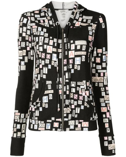 Amir Slama Black Text-Print Zip-Up Hoodie