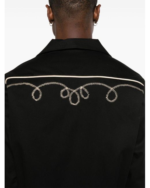 PT Torino Black Camp-collar Embroidered Jacket for men