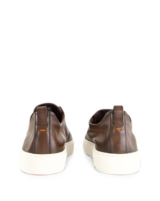 Santoni Brown Cleanic Leather Slip-On Sneakers for men