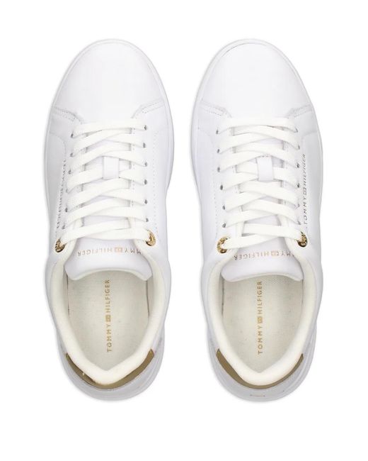 Tommy Hilfiger White Logo-Detail Leather Sneakers