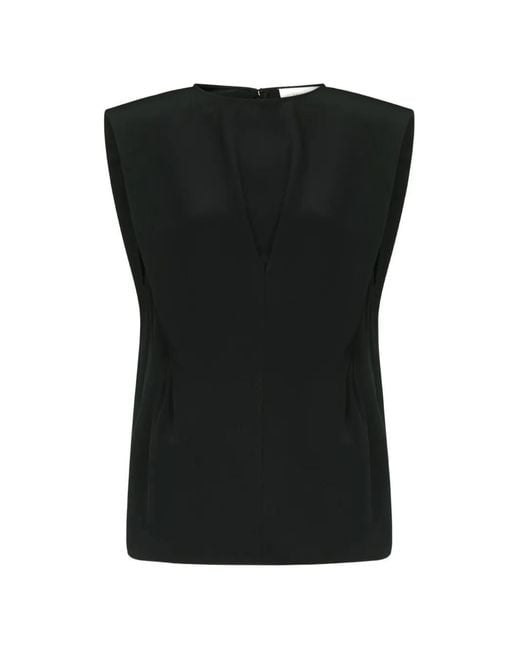 Loulou de Saison Black Cory Darted Structured-Shoulder Blouse
