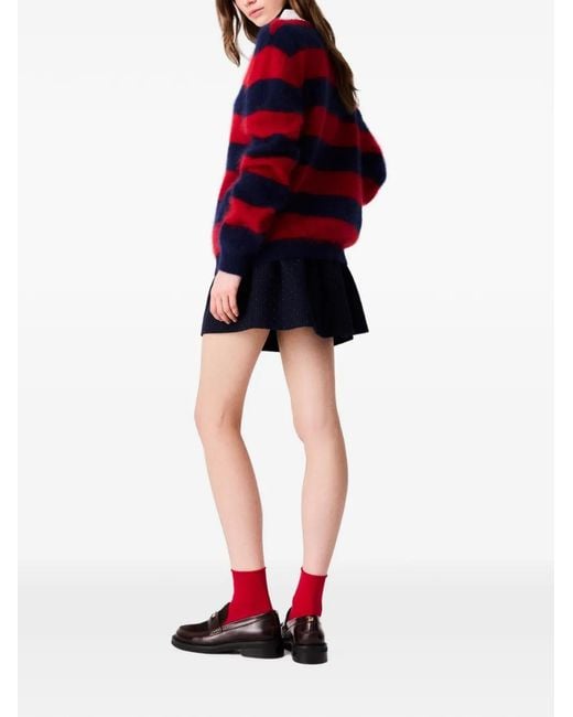 Maje Red Fluffy Jumper With Poplin Collar