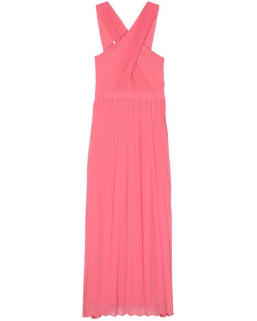 Liu Jo Pink Crossover-neck Pleated Maxi Dress