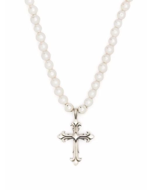 Emanuele Bicocchi White Pearl Necklace With Cross