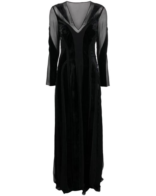 Alberta Ferretti Black V-Neck Velvet-Finish Dress