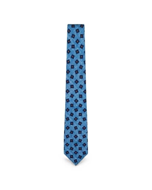 Kiton Blue Floral-Print Silk-Twill Tie for men