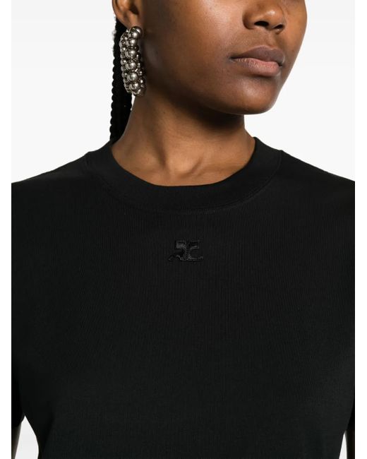 Courreges Black Logo-Embroidered Cotton T-Shirt