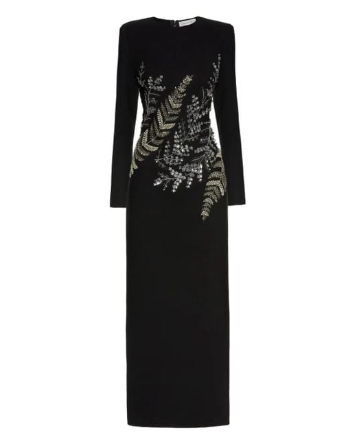 Oscar de la Renta Black Abendkleid Mit Farnstickerei