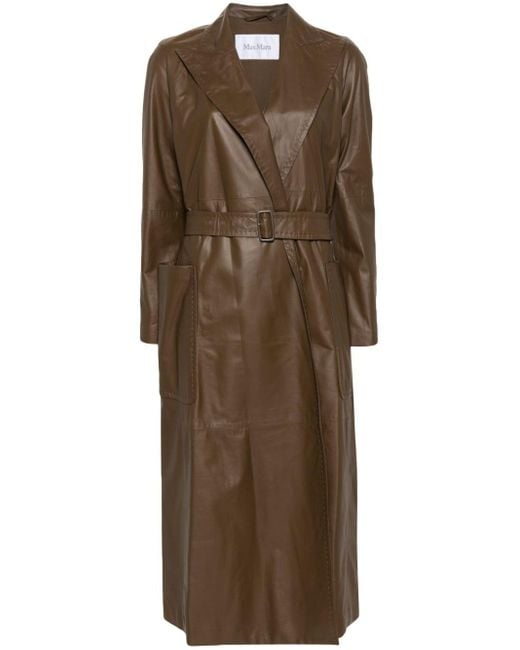 Max Mara Brown Aiello Leather Trench Coat