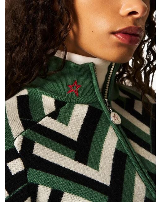 Perfect Moment Green Merino Wool La Tour Quarter-Zip Sweater