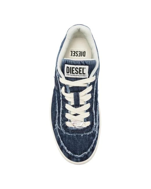 DIESEL Blue Distressed Denim Sneakers for men