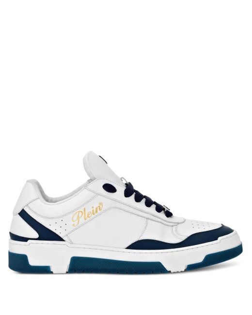Philipp Plein White Logo-Debossed Leather Sneakers