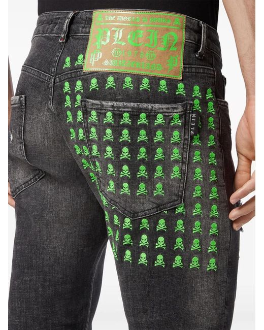 Philipp Plein Gray Paint-Splatter Straight-Leg Jeans for men