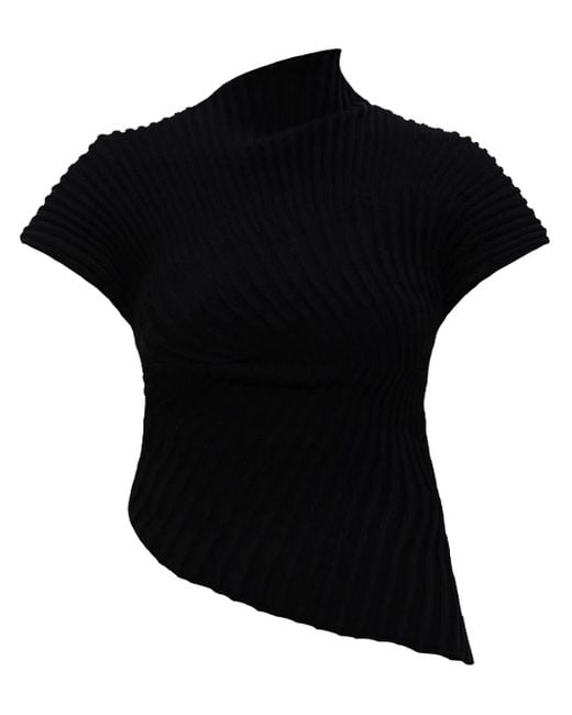 Cult Gaia Black Ribbed-Knit T-Shirt