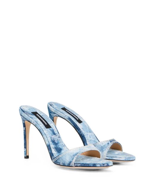 DSquared² Blue D2 Monogram Heeled Mules