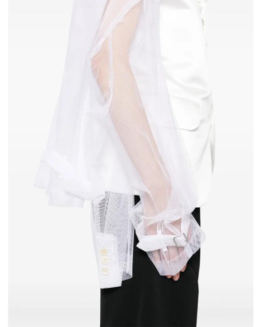 Comme des Garçons White Tulle-Inserts Blazer