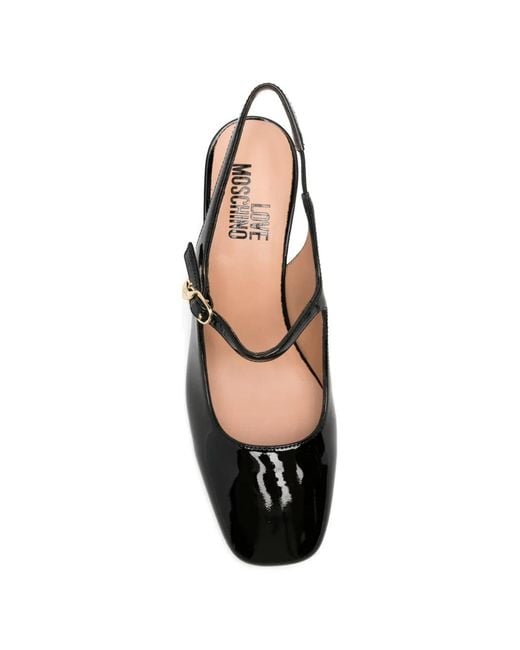 Love Moschino Black Square-Toe Leather Pumps