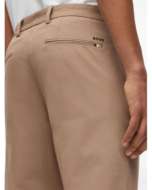 Boss Natural Logo-Embroidered Cotton-Blend Tapered Trousers for men