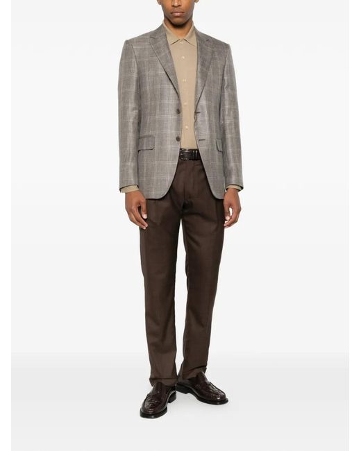 Canali Brown Check-Pattern Single-Breasted Blazer for men