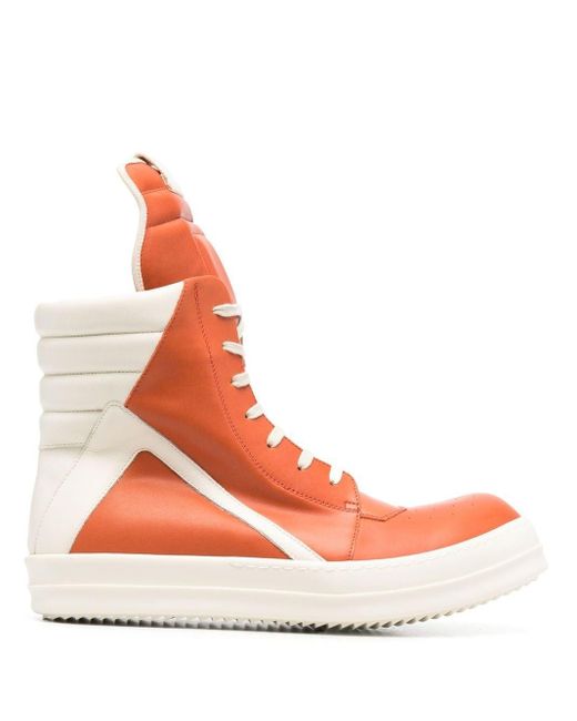 Rick Owens High-top Leather Sneakers in Orange for Men - Save 10% | Lyst UK